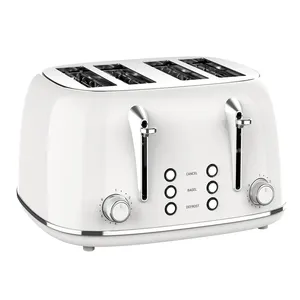 retro 4 Slice Wide Slot Bread Toaster Good Motor to Bake Evenly Reheat 6 Level Shade Toaster