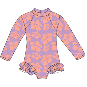 Maillots de bain pour filles en gros ODM/OEM, imprimé floral hawaïen personnalisé, manches longues, fermeture éclair au dos, maillot de bain une pièce, bikini d'été pour enfants - Product Image 6