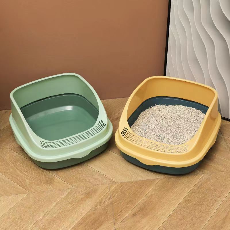 Amazon Hot Selling Multi Color Semi-Enclosed Detachable High Fence Spatter Proof Cat Litter Box For Pet Cat