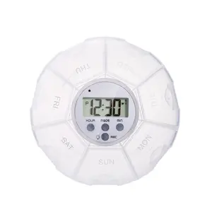 J&R Wholesale 5 Daily Alarms Voice Beeping Reminder Round Portable Smart Food Grade Healthy Take Medicine Timer