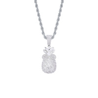 Collier tendance avec pendentif tête d'ananas de personnage de dessin animé, style hip-hop, orné de zircons et d'accessoires