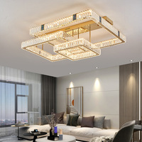Plafonnier moderne minimaliste en métal doré carré à trois couches avec télécommande AC LED pour salon et chambre à coucher