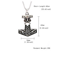2024 personnalisé en gros à la mode hommes accessoires Viking Vintage Thor marteau collier en acier inoxydable nordique celtique pendentif
