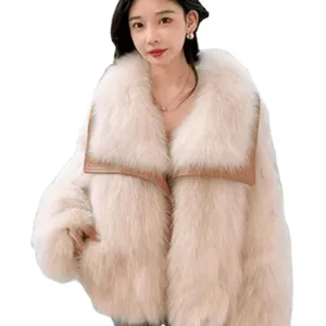 Mantel bulu panjang wanita, perlindungan lingkungan imitasi berang-berang kelinci baru