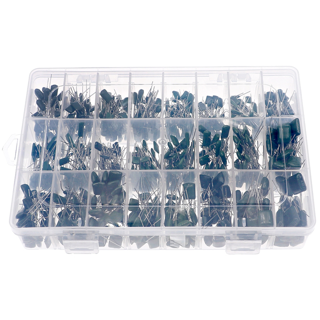 660 Pieces 24 Types 100V Boxed 0.22nF-470nF Fixed Thin Film Polyester Film Capacitor Set