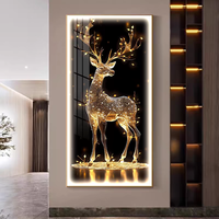 Nouvelle Décoration Murale LED de Luxe Scintillante Cerf Doré, Peinture Acrylique Animale, Décoration Intérieure pour Salon, Taille Personnalisée