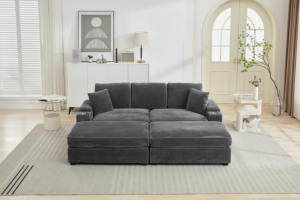 Canapé modulaire en forme de L moderne à 3 places avec rembourrage en tissu et garnissage en éponge, design extensible pour salon - Product Image 6