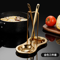 Cuillères de service dorées en acier inoxydable double pour buffet, restauration et plats chauds