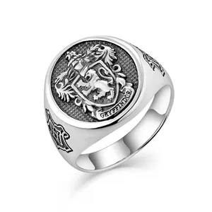 Винтажные ювелирные изделия 925 стерлингового серебра мужчины печатка с гравировкой кольцо