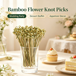 Palillos de bambú retorcidos hechos a mano de 9 cm, color verde, con nudo, desechables, para frutas, brochetas de bambú con nudo floral para fiestas y buffets, MOQ bajo. - Product Image 6