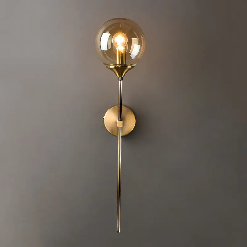 Lámpara de pared moderna de cristal para dormitorio, luz nórdica de Color dorado