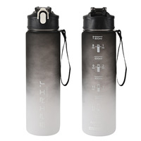 Bouteille d'eau de sport portable avec poignée en corde, pour fitness, avec paille, vente en gros, 800 ml, en plastique dégradé givré