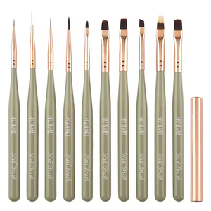 10pcs Japanese Style Nail Art Brush <b>Set</b> <b>Crimped</b> Oval Fine Nylon Liner Sturdy Wooden Handle for UV Lamp Gel Salon Manicure - Product Image 6