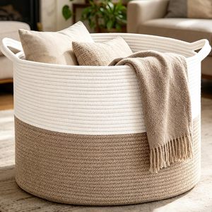 Cesto Pieghevole in Corda di Cotone 65L XXXL con Manici, Cesto Rettangolare Intrecciato per Conservare Coperte e <span class=keywords><strong>Giocattoli</strong></span> dei Bambini - Product Image 1