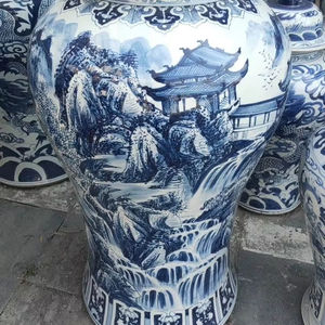 Jingdezhen traditionnel bleu et blanc grand grand plancher pot de gingembre en céramique décor à la maison avec jolie jolie image et couvercle exquis - Product Image 1