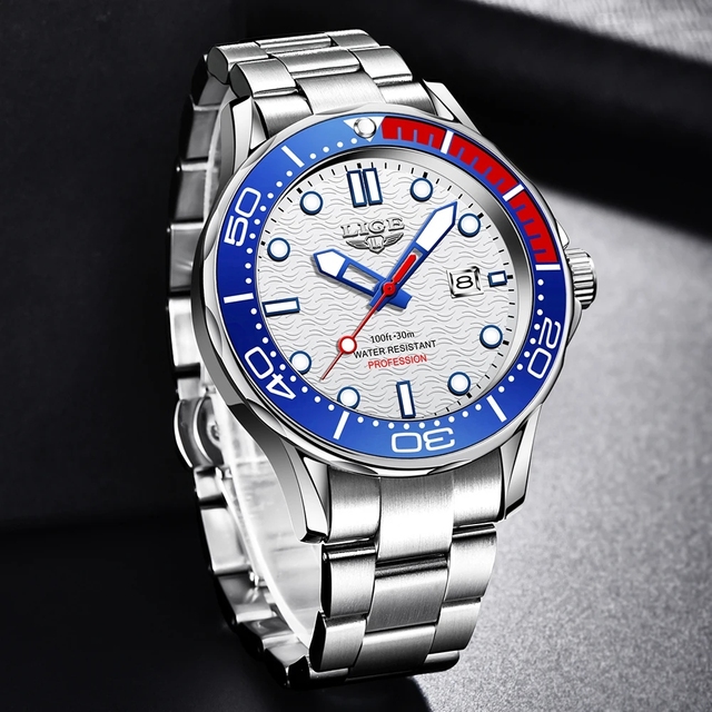 LIGE Brand Men Watches Men's Stainless Steel Band Waterproof Watches Business Quartz Date Wristwatches Relogio Masculino 8936