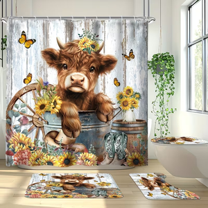 Muyu - Juego <span class=keywords><strong>de</strong></span> Cortina <span class=keywords><strong>de</strong></span> Ducha <span class=keywords><strong>de</strong></span> 4 Piezas con Diseño <span class=keywords><strong>de</strong></span> Vaca Highland, Decoración <span class=keywords><strong>de</strong></span> Baño con Animales <span class=keywords><strong>de</strong></span> Granja, Alfombrillas Antideslizantes, Funda para Tapa <span class=keywords><strong>de</strong></span> Inodoro - Product Image 6