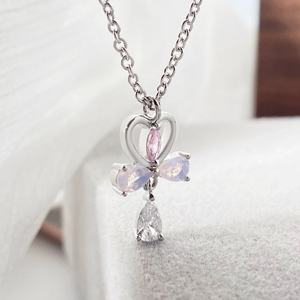 Colliers pendentifs tendance, bijoux plaqués or avec opale et zircone, collier à breloque cœur charmant pour filles - Product Image 2