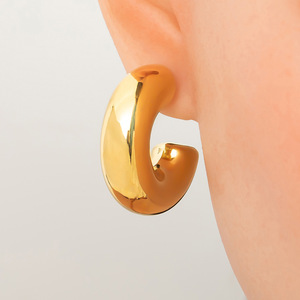 Stainless Steel Hoop Earrings 18K Gold Plated U Shape <b>Moon</b> Design For Women Fashion Stud Earrings - Product Image 2