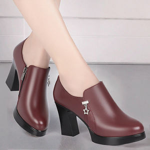 Fashionable Women's Casual Office <b>Shoes</b> Square Heel Slip-On Solid Genuine Leather Spring - Product Image 3