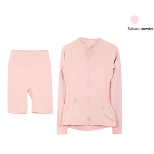 Ensemble de vêtements de sport pour femmes, short de cycliste taille haute uni avec veste zippée à manches longues, nylon et élasthanne, yoga, course à pied, salle de sport - Product Image 2