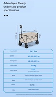 Chariot de camping pliable à quatre roues en acier inoxydable robuste, télécommandé, électrique, pour l'extérieur, OEM