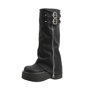 Bottes d'équitation mi-<span class=keywords><strong>mollet</strong></span> <span class=keywords><strong>pour</strong></span> femme, style coréen, avec semelle épaisse en caoutchouc, <span class=keywords><strong>pour</strong></span> l'automne 2025, grandes tailles et petites tailles - Product Image 2