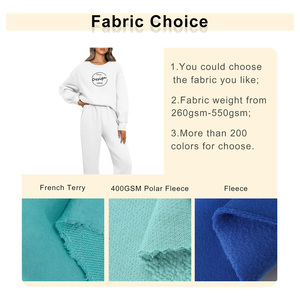 Conjunto de ropa deportiva de rizo francés de diseño personalizado para mujer, chándal de cuello redondo con hombros caídos a granel con conjunto de chándal de algodón liso para mujer - Product Image 3