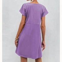 Robe d'été en coton biologique pour femmes, col en v, demi-boutons, style Smock solide, vêtements féminins
