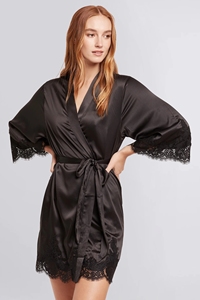 Satin Kimono <strong>Robe</strong> Women Bath <strong>Robe</strong> With Lace Trim - Product Image 5