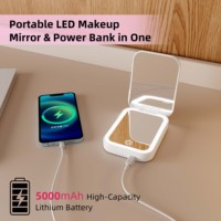 Miroir de maquillage compact portable rechargeable pliable avec lumière LED, grossissement 1x 3x, mini banque d'alimentation de poche pour voyage