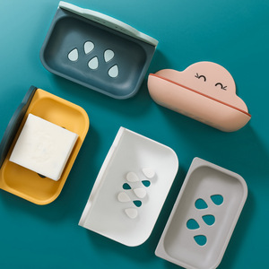 Cloud Shaped Soap Dish Wall Mounted Double Layer <b>Draining</b> Design For Bathroom Soap Storage With Cartoon Pattern Plastic Material - Product Image 4