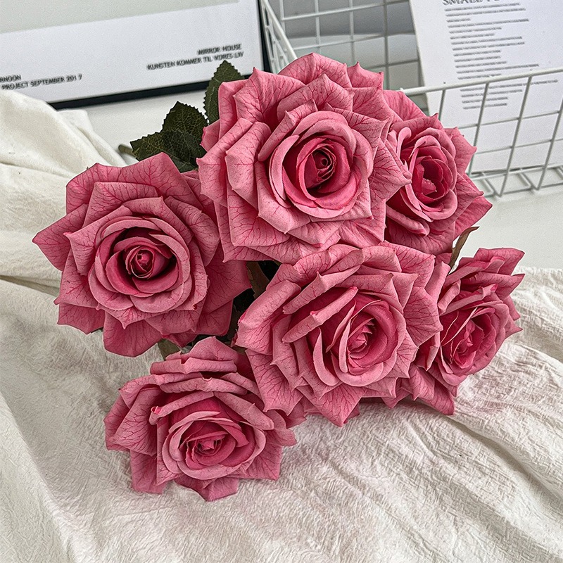 upgraded version-7-head embossed cappuccino bouquet-rose red