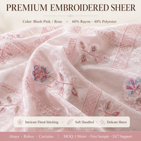 Tissu transparent brodé de qualité supérieure, 60% rayonne, 40% polyester, voile brodé floral pour abaya