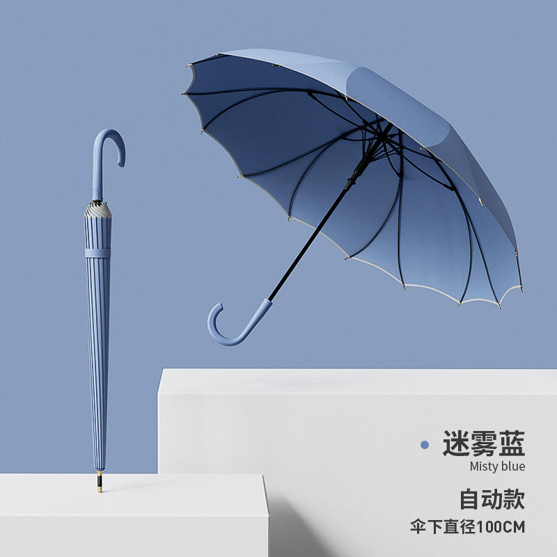 Una pieza automática mango largo paraguas niebla azul