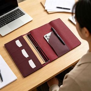 Quick Ship Custom Silk Screen Printed Trifold <b>Journal</b> Notebook Cover Modern Pen Phone Cards Slots Pouches Gifts Promotional - Product Image 1