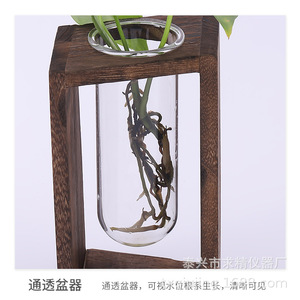 Seeking Excellence Wooden Hydroponic <b>Vase</b> For Pothos Plant Desktop Decoration With Glass Insert - Product Image 3
