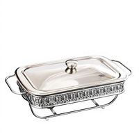 Plat à chafing rectangulaire en verre doré avec brûleur à alcool pour buffet, chauffe-plats pour hôtels, restaurants et banquets, 1,5 L, 2,0 L