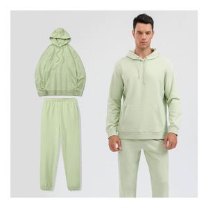 Supplier Tracksuits 2Pcs Set 320G 85 Cotton 15 Polyester Lights Green <b>Blank</b> Heavy <b>Weight</b> Sweatpants and Hoodie Set for Sports - Product Image 1