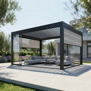 Pergola extérieure en aluminium résistante aux UV avec toit à lames orientables épaissies, idéale pour la détente et le <span class=keywords><strong>bain</strong></span> <span class=keywords><strong>de</strong></span> <span class=keywords><strong>soleil</strong></span> au bord <span class=keywords><strong>de</strong></span> la piscine en été. - Product Image 1
