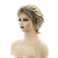 Perruques courtes blondes TISHINING pour femmes blanches, coupe pixie, brun foncé, blond synthétique, résistantes à la chaleur, dentelle française naturelle