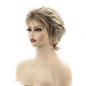 TISHINING Parrucche Corte Bionde Taglio Pixie per Donne Bianche, Marrone Scuro per Bionde, Sintetiche Resistenti al Calore, Pizzo Francese Naturale - Product Image 3