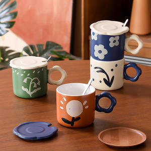 Tasse en céramique peinte à la main, tasse à eau de haute qualité avec couvercle, tasse à café - Product Image 6