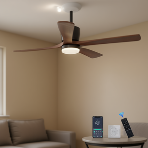Ventilateur de plafond encastré moderne DB, 42 pouces, noir, bois, 5 pales, lumière LED, télécommande, moteur DC, 6 vitesses, éclairage intérieur - Product Image 2