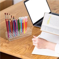 Support de rangement de bureau en acrylique transparent à 48 emplacements pour pinceaux de peinture et pinceaux de maquillage