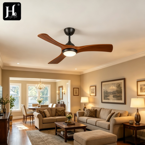 Ventilateur de plafond moderne à trois pales avec finition bois et éclairage intégré pour salons, chambres et intérieurs résidentiels - Product Image 1