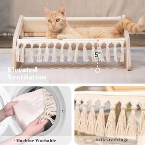 Wooden Cat <b>Bed</b> Elevated Breathable Washable Rectangle Pet <b>Bed</b> For Cats - Product Image 1