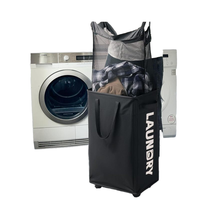Panier à linge pliable et enroulable, fin, portable, en polyester, avec roulettes