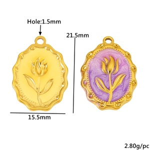 Colgante ovalado de acero inoxidable con forma de tulipán para hacer collares, accesorio de joyería DIY, accesorios de joyería de color dorado - Product Image 2