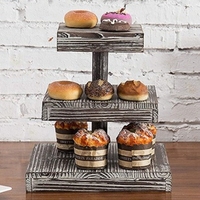 Présentoir décoratif de Cupcake de support de gâteau de trois couches en bois solide de vente chaude pour le stockage et la présentation